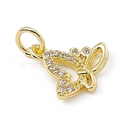 Brass Micro Pave Clear Cubic Zirconia Butterfly Charms, with Open Jump Rings, Real 18K Gold Plated, 10x12x2mm, Jump Ring: 4.5x0.7mm, Inner Diameter: 3mm (ZIRC-F132-54G)