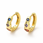 Colorful Rhombus & Heart Cubic Zirconia Hoop Earrings, Rack Plating Brass Jewelry for Women, Lead Free & Cadmium Free, Real 18K Gold Plated, 15x5.5x16mm, Pin: 1mm(EJEW-H093-08G)