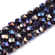 Electroplate Opaque Glass Beads Strands, AB Color Plated, Faceted, Round, Purple, 5.5x5.5x5.5mm, Hole: 1mm, about 97~99pcs/strand, 20.87 inch~21.26 inch(53cm~54cm)(EGLA-T019-05C)