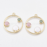 Alloy Pendants, with Enamel, Flat Round, Light Gold, White, 31x27.5x3.5mm, Hole: 1.2mm(ENAM-S116-09C)