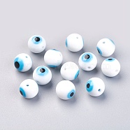 Handmade Lampwork Beads, Evil Eye Style, Round, White, 10mm, Hole: 2mm(X-LAMP-10D-A)