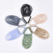 Tassel Big Pendants, with Glass Beads and Golden Plated Brass Findings, Triangle, Mixed Color, 62~70x27~28mm, Hole: 20x17.5mm(FIND-S319-23)