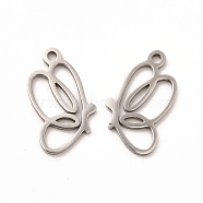 201 Stainless Steel Pendants, Hollow Out Butterfly Charms, Stainless Steel Color, 16.5x9.5x1mm, Hole: 1mm(STAS-E188-09P)