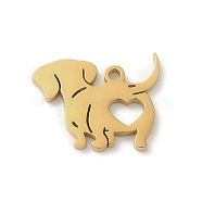 Ion Plating(IP) 304 Stainless Steel Pendants, Laser Cut, Dog with Heart Charm, Real 18K Gold Plated, 13.5x17x1.5mm, Hole: 1.4mm(STAS-K270-07G)