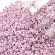 TOHO Round Seed Beads, Japanese Seed Beads, (2120) Silver Lined Light Pink Opal, 11/0, 2.2mm, Hole: 0.8mm, about 50000pcs/pound(SEED-TR11-2120)