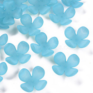 Frosted Acrylic Bead Caps, 4-Petal, Flower, Deep Sky Blue, 27x27x11mm, Hole: 1.8mm, about 276pcs/500g(MACR-S371-06A-755)