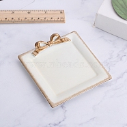 Square with Bowknot Porcelain Jewelry Plate, Storage Tray for Rings, Necklaces, Earring, Cosmetics, White, 100x100mm(PW-WG33B7C-01)