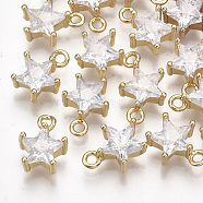 Brass Cubic Zirconia Charms, Star, Clear, Real 18K Gold Plated, 11x8.5x5mm, Hole: 1.5mm(KK-S348-322)