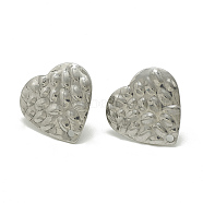 304 Stainless Steel Stud Earring Findings, with Loop, Heart, Stainless Steel Color, 15.5x16mm, Hole: 1.4mm, Pin: 0.8mm(STAS-Q225-03A)