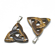 Natural Tiger Eye Pendants, with Stainless Steel Snap On Bails, Trinity Knot/Triquetra, Irish, 23~40x33~38x5~7mm, Hole: 6x4mm(X-G-T088-01)