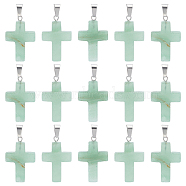 16Pcs Religion Natural Green Aventurine Pendants, Cross Charm, with Stainless Steel Findings, Stainless Steel Color, 29~30x18~19x5~6mm, Hole: 6x4mm(G-UN0001-08A)