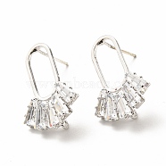 Brass Micro Pave Clear Cubic Zirconia Stud Earring Findings, with Loop, U Shape Tassel, Platinum, 15x23.5mm, Hole: 2.6mm, Pin: 0.7mm(ZIRC-K087-22P)