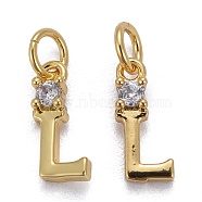 Brass Micro Pave Clear Cubic Zirconia Pendants, with Jump Rings, Real 18K Gold Plated, Long-Lasting Plated, Letter, Letter.L, 10x4x2mm(ZIRC-Z011-35L)