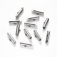 304 Stainless Steel Slide On End Clasp Tubes, Slider End Caps, Stainless Steel Color, 6x16x4mm, Hole: 3x1.5mm, Inner Diameter: 3mm(X-STAS-S115-01E-P)
