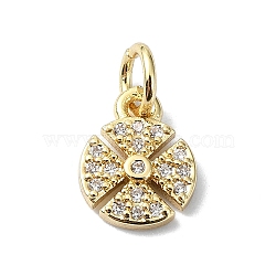 Brass Micro Pave Claer Cubic Zirconia Charms, with Jump Ring, Flower, Real 18K Gold Plated, 10x7.5x2mm, Hole: 3mm(KK-H475-42G)