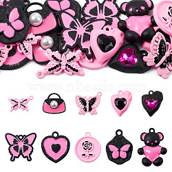20Pcs 10 Style Spray Painted Alloy Pendants, Mixed Shapes, Hot Pink, 13~25x15~21.5x1.5~5.5mm, Hole: 1~7.5mm, 2pcs/style(FIND-TA0002-89)