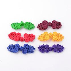 Handmade Chinese Frogs Knots Buttons Sets, Polyester Button, Flower, Mixed Color, 64~72x21~24x4~5mm(BUTT-S020-07)