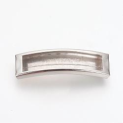 201 Stainless Steel Slide Charms, Polished, Rectangle, Stainless Steel Color, 41x12x5mm, Hole: 10x3mm(STAS-R092-03)