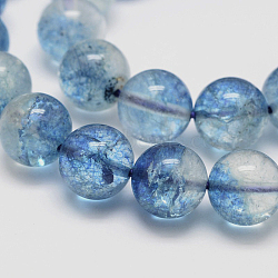 Dyed Round Natural Crackle Quartz Beads Strands, Sky Blue, 10mm, Hole: 1mm, about 38pcs/strand, 15.5 inch(G-K084-10mm-03A)