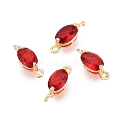 Brass Glass Faceted Oval Links Connector Charms, Light Gold, Red, 11~11.5x4x4mm, Hole: 1~1.6mm(GLAA-T007-10D-01)