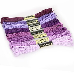 8 Skeins 8 Colors Gradient Color 6-Ply Cotton Embroidery Floss, Cross-stitch Threads, for DIY Sewing, Purple, 1.2mm, about 8.20 Yards(7.5m)/skein, 1 skein/color(PW-WG66837-07)