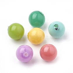 Eco-Friendly Plastic Imitation Pearl Beads, Jelly Style, High Luster, Grade A, Half Drilled, Round, Mixed Color, 12mm, Half Hole: 1.4mm(MACR-T015-12mm-01)