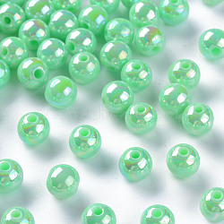Opaque Acrylic Beads, AB Color Plated, Round, Aquamarine, 8x7mm, Hole: 2mm, about 1745pcs/500g(MACR-S370-D8mm-A05)