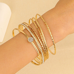 6Pcs Alloy Bangle Set for Women, Golden, Diameter: 70mm(WG160B4-11)