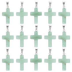 16Pcs Religion Natural Green Aventurine Pendants, Cross Charm, with Stainless Steel Findings, Stainless Steel Color, 29~30x18~19x5~6mm, Hole: 6x4mm(G-UN0001-08A)
