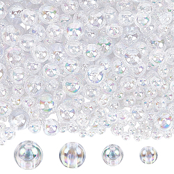 1000Pcs 4 Styles Transparent Acrylic Beads, AB Colors Plated, Round, Clear AB, 4~10mm, Hole: 1.2~2mm(MACR-PA0001-02)