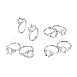 Adjustable Brass Finger Ring Components, 4 Claw Prong Ring Settings, with Cubic Zirconia, Long-Lasting Plated, Platinum, Size 7~8, 17~18mm, Tray: 9.5~10x7.5~8mm(MAK-L029-010P)