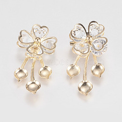 Iron Brooch Findings, with Glass Rhinestone, Flower, Golden, 36x18x11mm, Tray: 5mm, Pin: 0.5mm(IFIN-F144-51G)