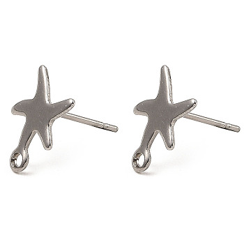 Starfish Shape 201 Stainless Steel Stud Earrings Findings, with 304 Stainless Steel Pins &  Horizontal Loops, Stainless Steel Color, 11.5x8.5mm, Hole: 1.2mm, Pin: 0.7mm
