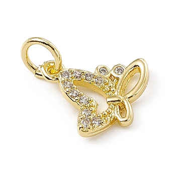 Brass Micro Pave Clear Cubic Zirconia Butterfly Charms, with Open Jump Rings, Real 18K Gold Plated, 10x12x2mm, Jump Ring: 4.5x0.7mm, Inner Diameter: 3mm 