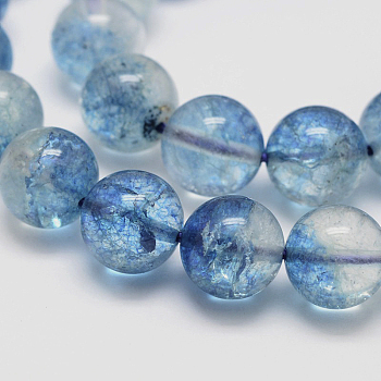 Dyed Round Natural Crackle Quartz Beads Strands, Sky Blue, 10mm, Hole: 1mm, about 38pcs/strand, 15.5 inch