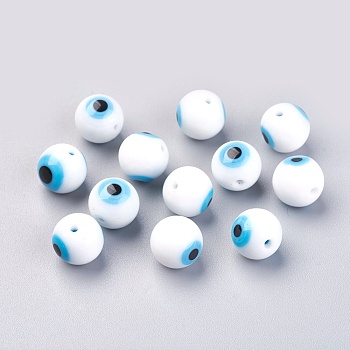 Handmade Lampwork Beads, Evil Eye Style, Round, White, 10mm, Hole: 2mm