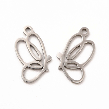 201 Stainless Steel Pendants, Hollow Out Butterfly Charms, Stainless Steel Color, 16.5x9.5x1mm, Hole: 1mm