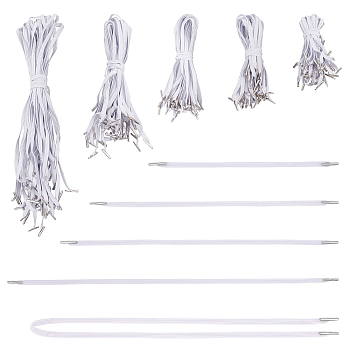 150Pcs 5 Style Notebook Bands, Nylon Elastic Cords with Iron Cord Ends, White, 165~500x5x1mm, 30pcs/style