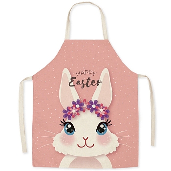 Cute Easter Rabbit Pattern Polyester Sleeveless Apron, with Double Shoulder Belt, for Household Cleaning Cooking, Dark Salmon, 470x380mm