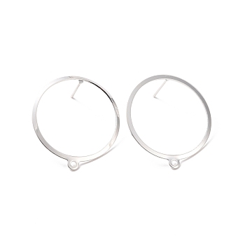 201 Stainless Steel Stud Earring Findings, with Horizontal Loop and 316 Stainless Steel Pin, Ring, 925 Sterling Silver Plated, 27.5x25mm, Hole: 1.4mm, Pin: 0.7mm