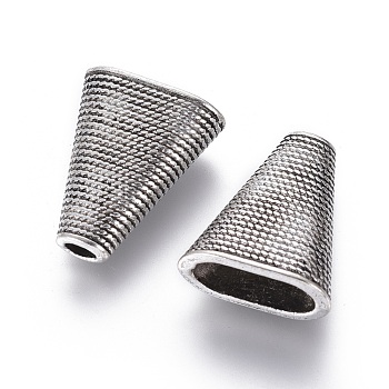 Tibetan Style Bead Cones, Triangle, Cadmium Free & Nickel Free, Antique Silver, 23x19x9mm, Hole: 4x2mm, Inner Size: 15x7mm