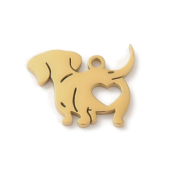 Ion Plating(IP) 304 Stainless Steel Pendants, Laser Cut, Dog with Heart Charm, Real 18K Gold Plated, 13.5x17x1.5mm, Hole: 1.4mm