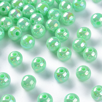 Opaque Acrylic Beads, AB Color Plated, Round, Aquamarine, 8x7mm, Hole: 2mm, about 1745pcs/500g