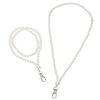 ABS Imitation Pearls Hanging Rope, with Alloy Swivel Clasp, Headphone Hanging Rope, White, 37.5cm