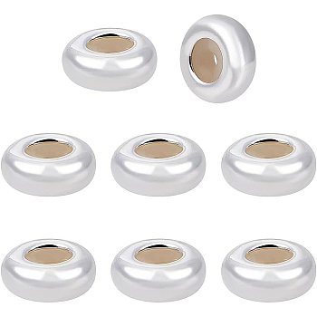 8Pcs 925 Sterling Silver Spacer Beads, with Silica Gel, Flat Round, Silver, 7.5x3mm, Hole: 1.2mm