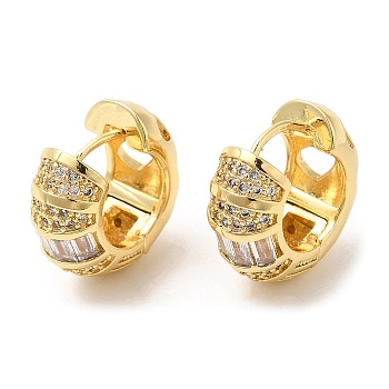 Rack Plating Brass Thick Hoop Earrings, Clear Cubic Zirconia Earrings, Real 16K Gold Plated, 16x17.5mm