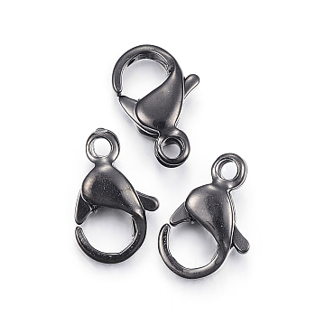 304 Stainless Steel Lobster Claw Clasps, Parrot Trigger Clasps, Electrophoresis Black, 13x8x4mm, Hole: 1.5mm