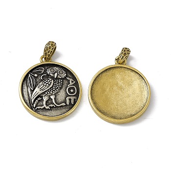Rack Plating Brass Pendants, Cadmium Free & Lead Free & Nickle Free, Flat Round with Athenian Tetradrachm Charm, Antique Silver & Antique Golden, 26x22.5x3mm, Hole: 4.5x3mm
