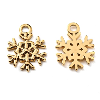 Ion Plating(IP) 304 Stainless Steel Pendants, Christmas Theme, Snowflake Charm, Golden, 15x12x1.5mm, Hole: 2mm