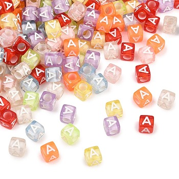 Transparent Acrylic Beads, Horizontal Hole, Cube with Initial Letter, Mixed Color, 6x6x6mm, Hole: 3mm, about 3000pcs/500g